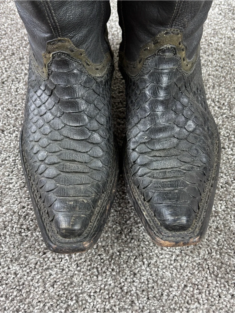Cuadra Black Python And Leather Cowboy Boots Zipper Preowned 7.5 Men’s